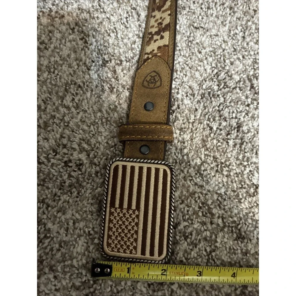 Ariat Mens Desert Camo American Flag Leather Belt Size 30 Western
